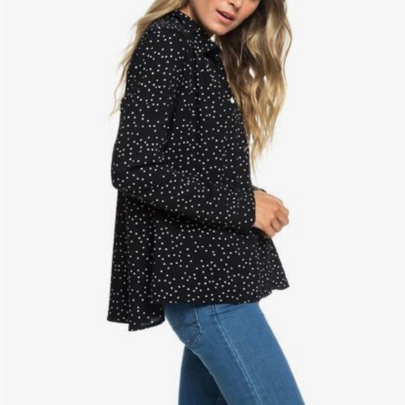 Roxy Black and White Polka Dot Button Down Shirt - Picture 2 of 14